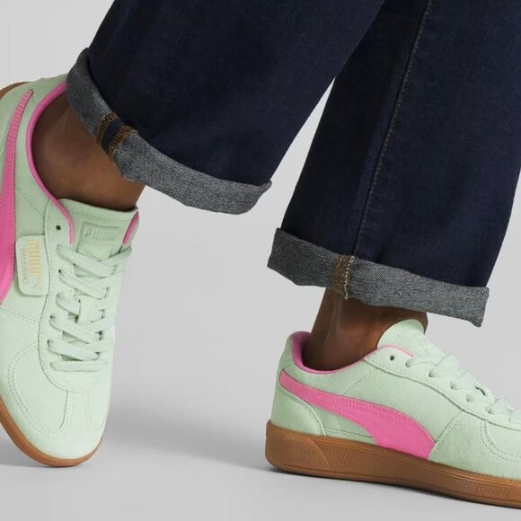 Puma Palermo Pink and Green Sneakers - Size 6 1/2 Brand New Never Worn - Picture 1 of 3